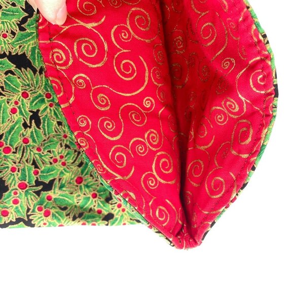 Christmas Stocking Cowboy Boot Shape Holly Berry Print Handmade - Picture 3 of 7